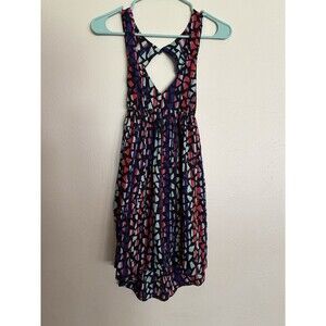 ROXY Tunic Mini Dress Womens XS Retro Y2K Geometric Key Hole Back Sleeveless 90s